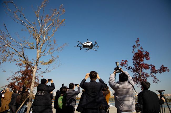 Drone taxi and bags of rice take flight in South Korea